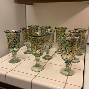 Colorful Mexican Handblown Glass Goblets